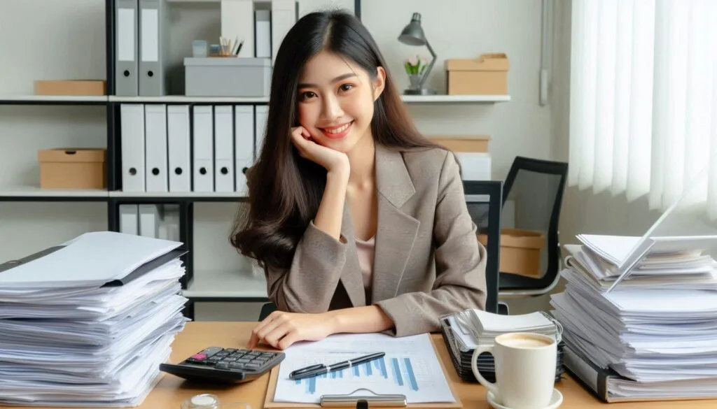 Una joven contadora pública trabaja para un despacho contable 