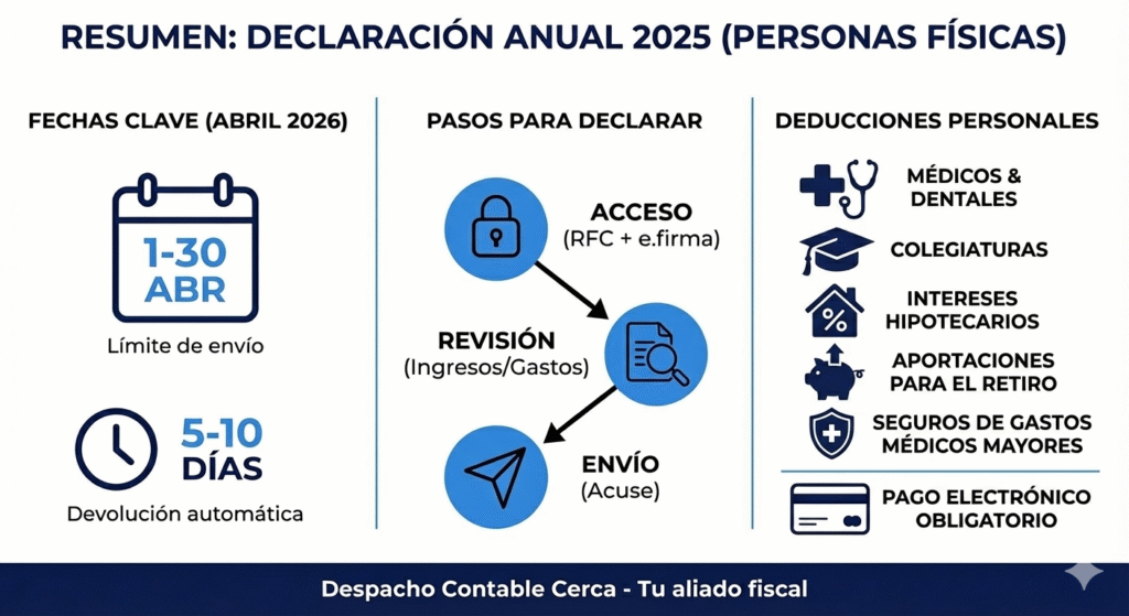 Infografía acerca de cómo hacer la declaración anual 2025 de personas físicas