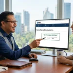 Imagen de un contador asesorando a su cliente para ilustrar cómo saber si tienes saldo a favor en el SAT