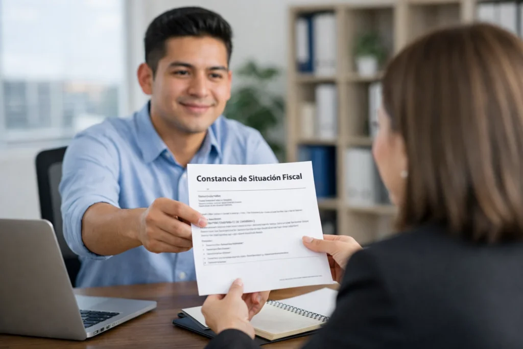 Constancia de situación fiscal en proceso de contratación laboral Nuevo empleado entrega su contancia al empleador.