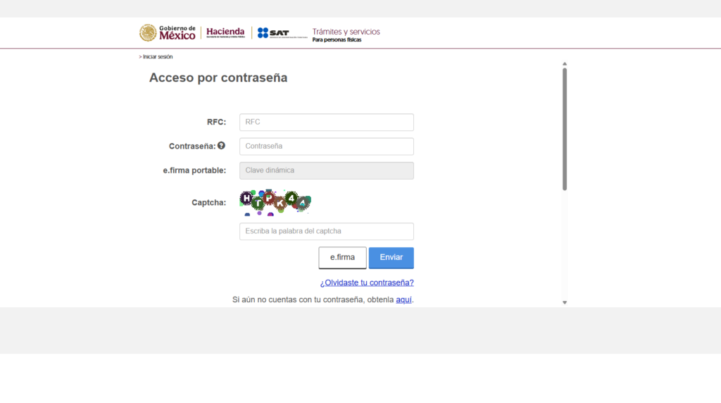 Captura de pantalla para mostrar el acceso a la plataforma del SAT