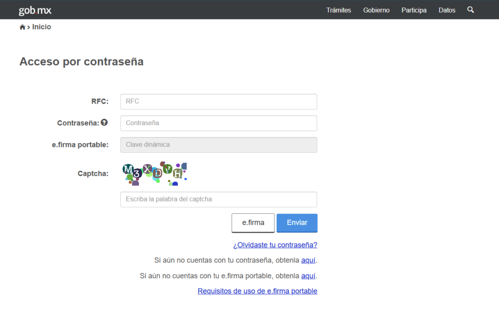 Acceso al portala del SAT para obtener la constancia fiscal.