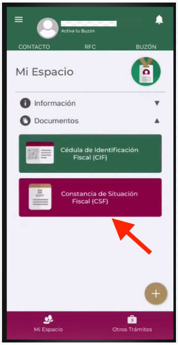 Imagen de la app del SAT para obtener la constancia fiscal.