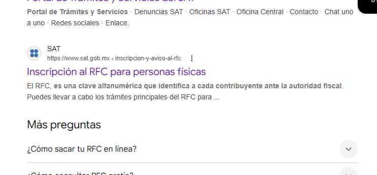 Imagen de una búsqueda en Google para el RFC