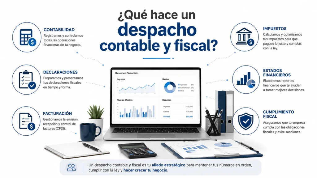 Infografía para mosrtar las labores de un despacho contable y fiscal