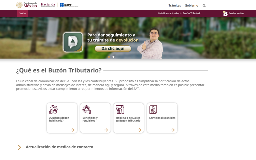 Imagen de la portada de acceso al Buzón tributario para personas físicas.