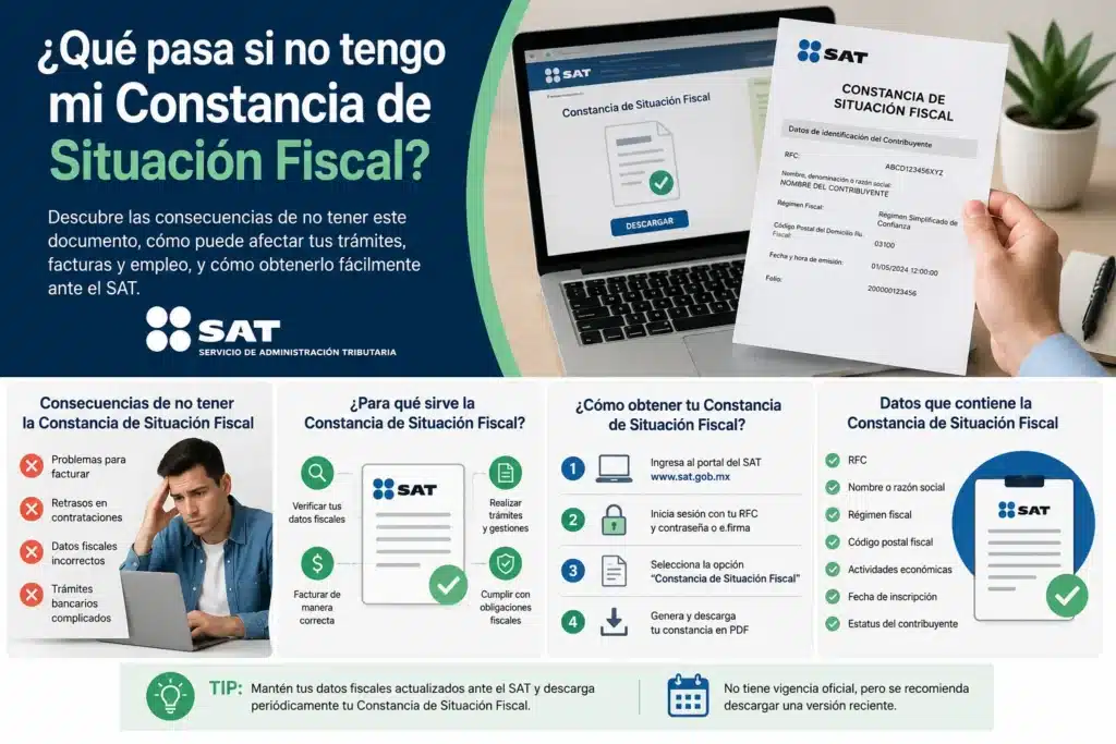 Infografía para mostrar qué pasa si no tengo mi constancia de situación fiscal.