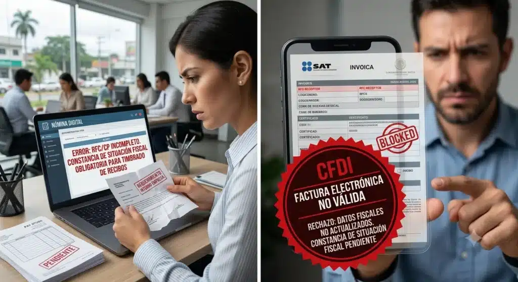 Imagen de un tramite rechazado para mostrar qué pasa si no tengo mi constancia de situación fiscal.