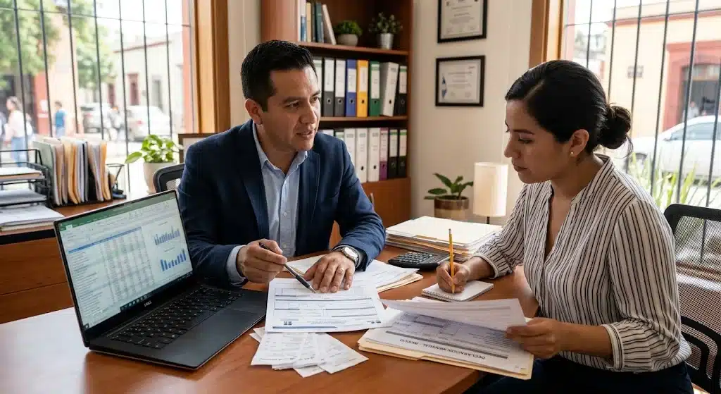 Imagen de un empresario con su contadora