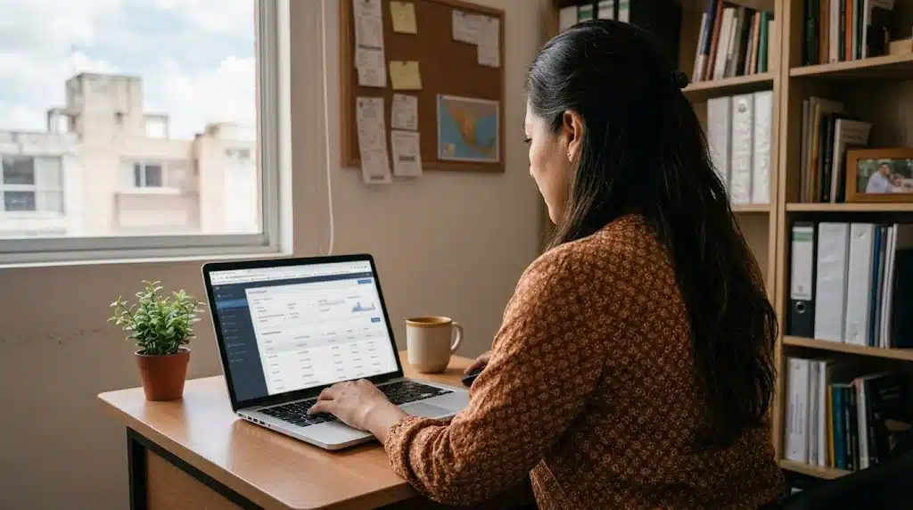Imagen de una pequeña empresaria revisando su información fiscal para ilustrar ¿qué puedo facturar en RESICO?
